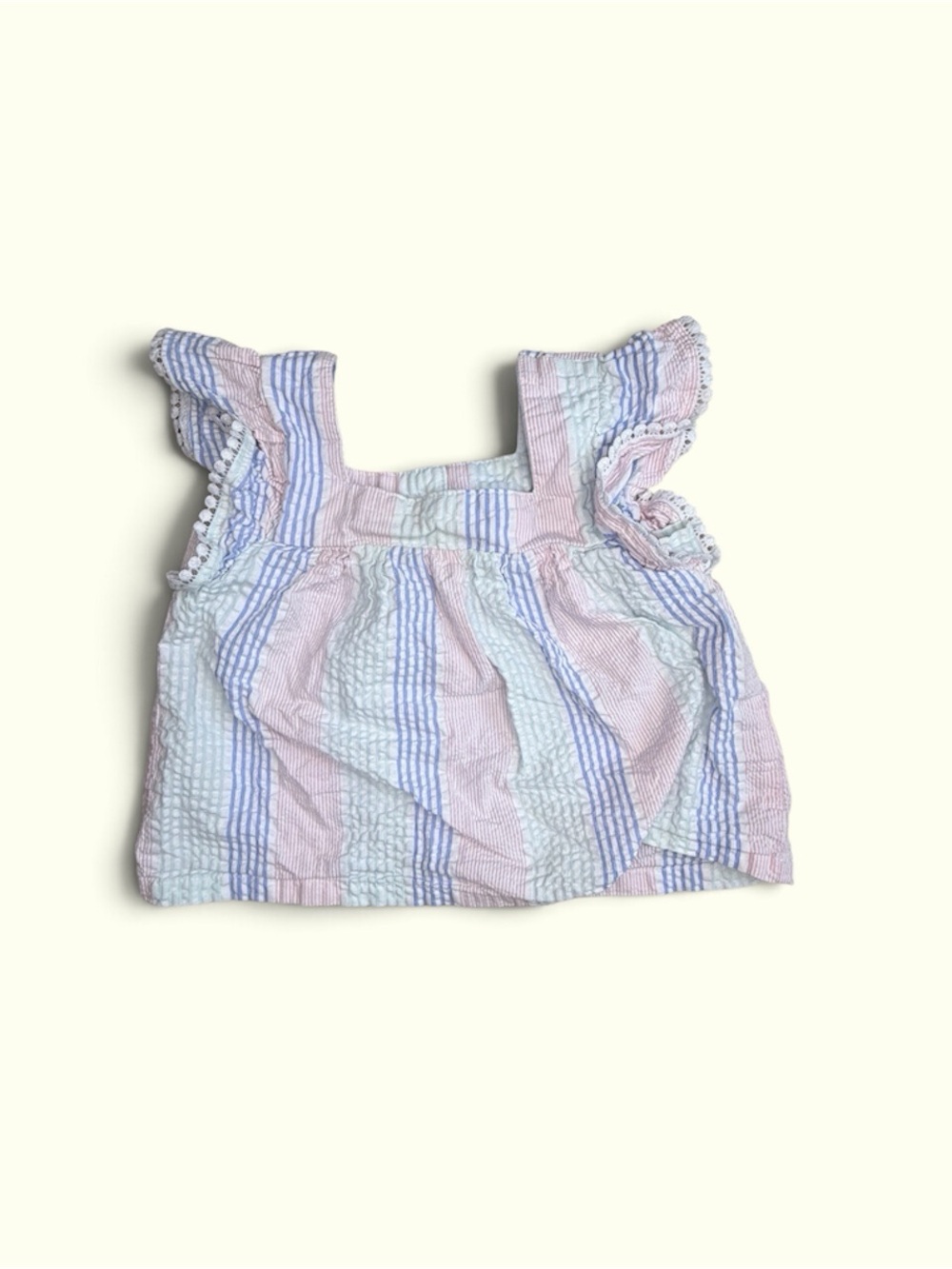 Janie and Jack Pastel Pink & Blue Striped Ruffle Sleeve Top (4T)